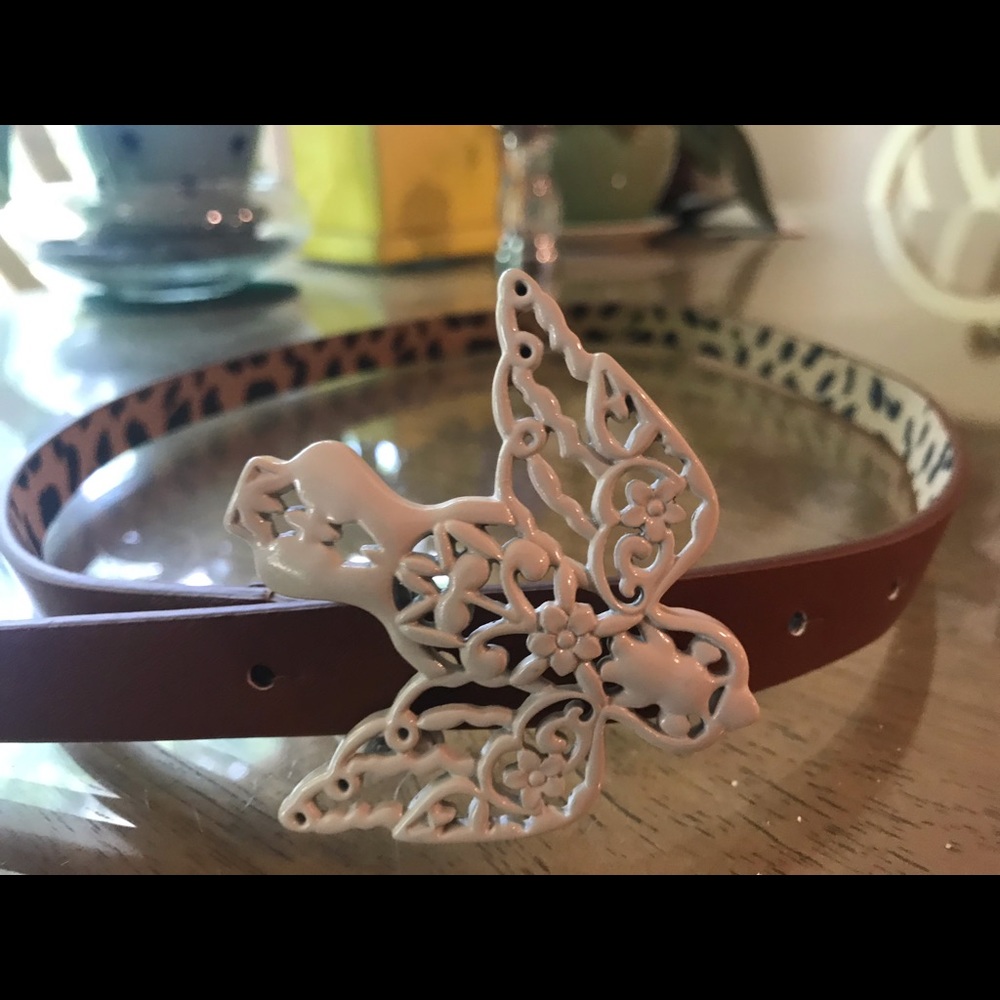Betsey Johnson dove cream and cognac belt